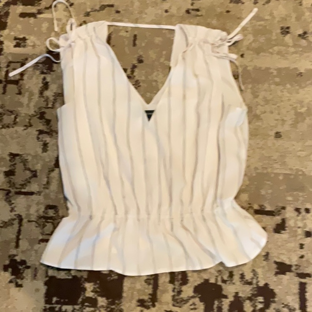 Banana Republic Ivory Striped Neutral Ruched Cropped Peplum Top